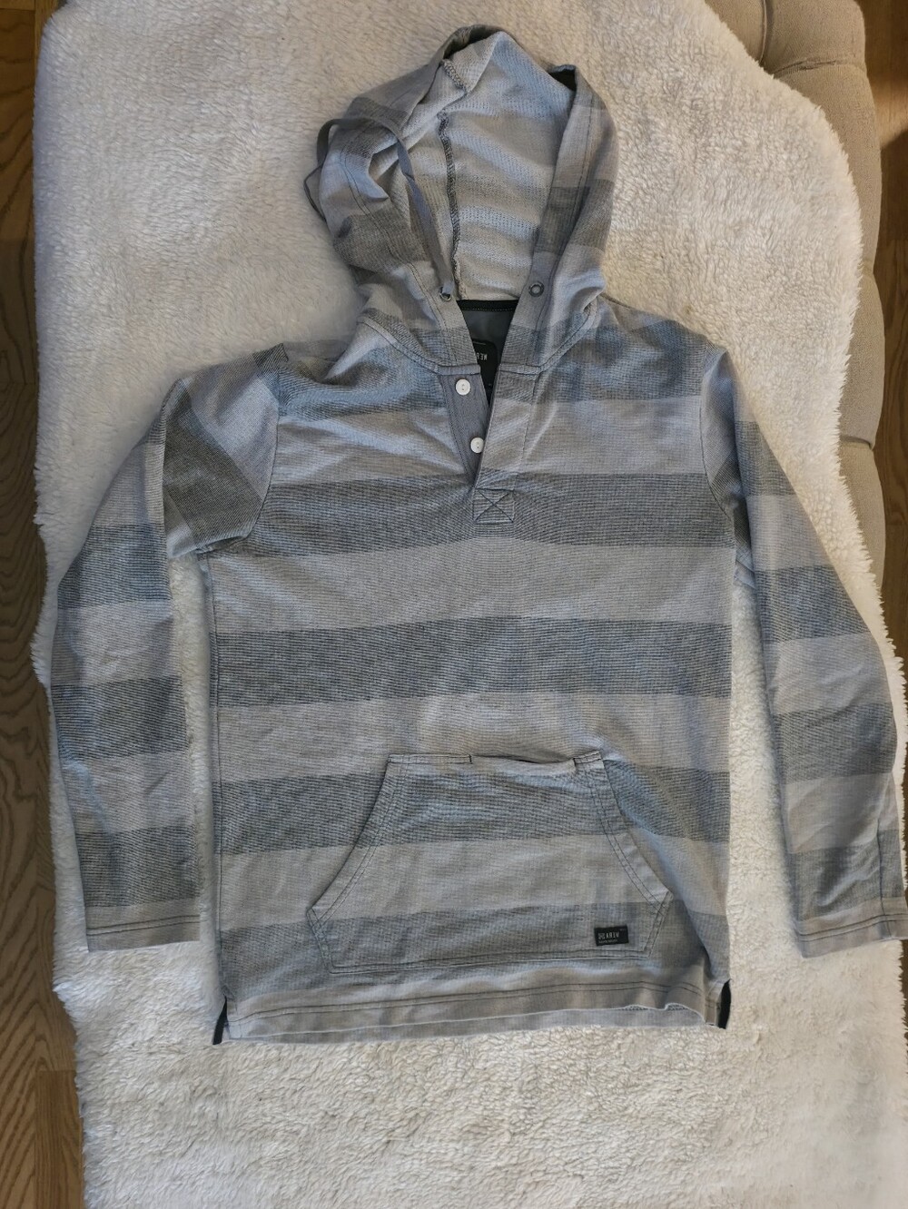KR3W Krew Striped Henley Pullover Hoodie Grey Mens Small Skatewear